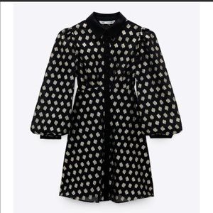ZARA women's Black/Gold A-Line Mini Dress